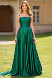 Verde scuro A Line Spaghetti Straps Abito lungo da ballo