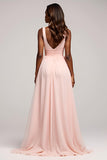 Rosa Organza plissettato una linea Spaghetti Straps Abito da Cerimonia con fessura