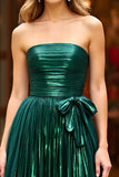 Glitter verde scuro una linea senza spalline increspato Abito da Cerimonia con fessura
