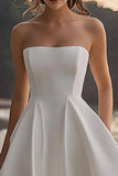 Abito da sposa senza spalline in raso bianco A Line