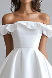 Off The Shoulder A Line Mini Abito Da Laurea Bianco