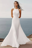 Chiffon Halter Bianco Abito Da Sposa Lungo