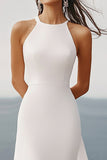 Chiffon Halter Bianco Abito Da Sposa Lungo