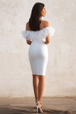 Bianco Off The Shoulder Aderente Volant Abito Laurea