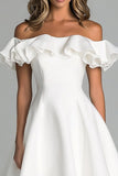 Bianco Off The Shoulder A Line Abito da sposa con volant