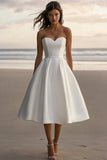 Sweetheart A Line Abito da laurea in raso bianco