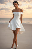Bianco Off The Shoulder Abito Da Laurea In Raso Satinato