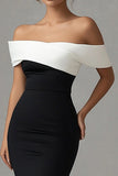 Matte Satin Mermaid Off the Shoulder Black Tie Dress con fessura
