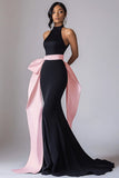 Halter Mermaid Matte Satin Black Tie Dress