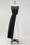 A Line Boat Neck Abito da cravatta nera in raso