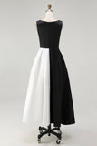 A Line Boat Neck Abito da cravatta nera in raso