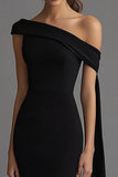 Crepe One Shoulder Guaina Abito Cravatta Nera