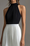Halter A Line Abito da cravatta nera in chiffon plissettato