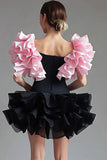 A Line Ruffles Maniche corte Tubino nero corto