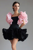 A Line Ruffles Maniche corte Tubino nero corto