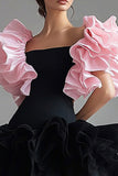 A Line Ruffles Maniche corte Tubino nero corto