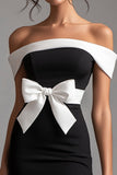 Bodycon Off The Shoulder Short Black Tie Dress with Bow