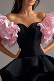 Una linea di volant Off The Shoulder Abito corto Black Tie