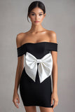 Aderente Off The Shoulder Fiocco Breve Abitino Nero
