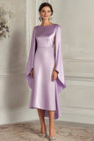 Raso Lilac Guaina Maniche Lunghe Lungo Madre Del Vestito Da Sposa
