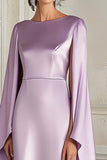 Raso Lilac Guaina Maniche Lunghe Lungo Madre Del Vestito Da Sposa
