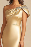 Oro Una Spalla Raso Guaina Lunga Madre Del Vestito Da Sposa
