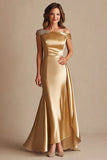 Guaina Oro Off La Spalla Raso Lungo Madre Del Vestito Da Sposa