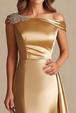 Guaina Oro Off La Spalla Raso Lungo Madre Del Vestito Da Sposa