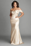 Off The Shoulder Champagne guaina raso taglie forti madre del vestito da sposa
