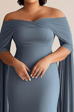 Off The Shoulder Grigio Blu Guaina Chiffon Plus Size Madre del Vestito Da Sposa