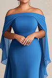 Off The Shoulder guaina blu chiffon taglie forti madre del vestito da sposa