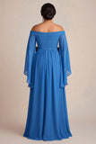 Off The Shoulder guaina blu chiffon taglie forti madre del vestito da sposa
