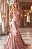 Rosa sirena Sweetheart raso increspato lungo abito da ballo