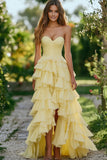 Daffodil Chiffon Sweetheart A-Line arruffato lungo abito da ballo