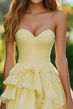 Daffodil Chiffon Sweetheart A-Line arruffato lungo abito da ballo