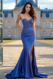Royal Blue Bodycon Sweetheart Appliqued Abito lungo da ballo con fessura