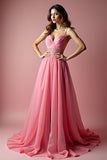 Sparkly Pink A Line Spaghetti Straps paillettes lungo Abito da Cerimonia