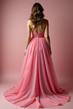 Sparkly Pink A Line Spaghetti Straps paillettes lungo Abito da Cerimonia