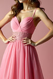 Sparkly Pink A Line Spaghetti Straps paillettes lungo Abito da Cerimonia