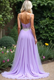 Sparkly Lilac A Line Beaded Spaghetti Straps Tulle Abito da ballo lungo