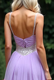 Sparkly Lilac A Line Beaded Spaghetti Straps Tulle Abito da ballo lungo