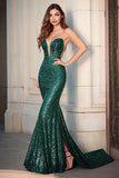 Scintillante guaina verde scuro paillettes lungo abito da ballo con fessura