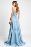 Sky Blue Sweetheart pizzo asimmetrico abito da damigella d'onore
