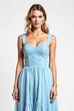 Sky Blue Sweetheart pizzo asimmetrico abito da damigella d'onore