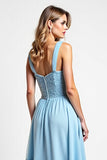 Sky Blue Sweetheart pizzo asimmetrico abito da damigella d'onore