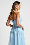 Sky Blue Sweetheart pizzo asimmetrico abito da damigella d'onore
