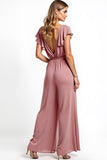 Dusty Rose Tuta in chiffon arricciata con scollo a V