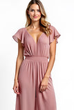 Dusty Rose Tuta in chiffon arricciata con scollo a V