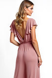 Dusty Rose Tuta in chiffon arricciata con scollo a V