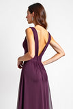 Abito da damigella d'onore lungo viola in chiffon con spacco